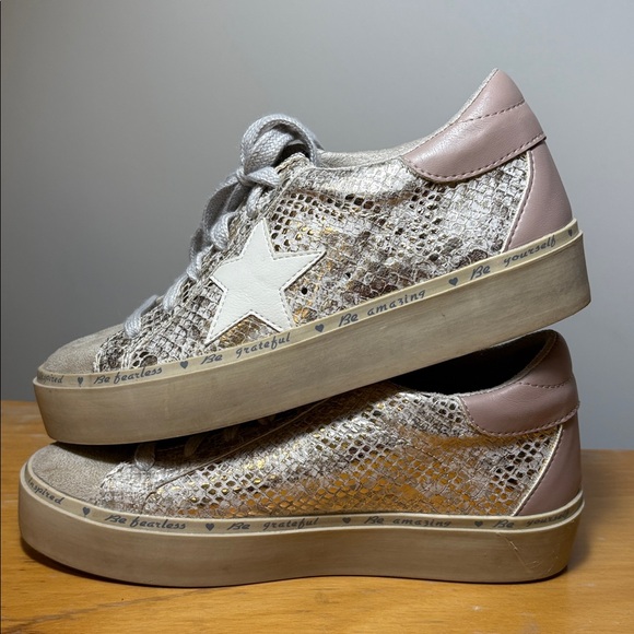 Shu Shop REBA Gold Snake Print Platform Sneakers Size 6 - Picture 1 of 11